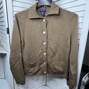 Vtg Splendor! 100% Cotton Cardigan Women's L Brown Button Front Made in Canada